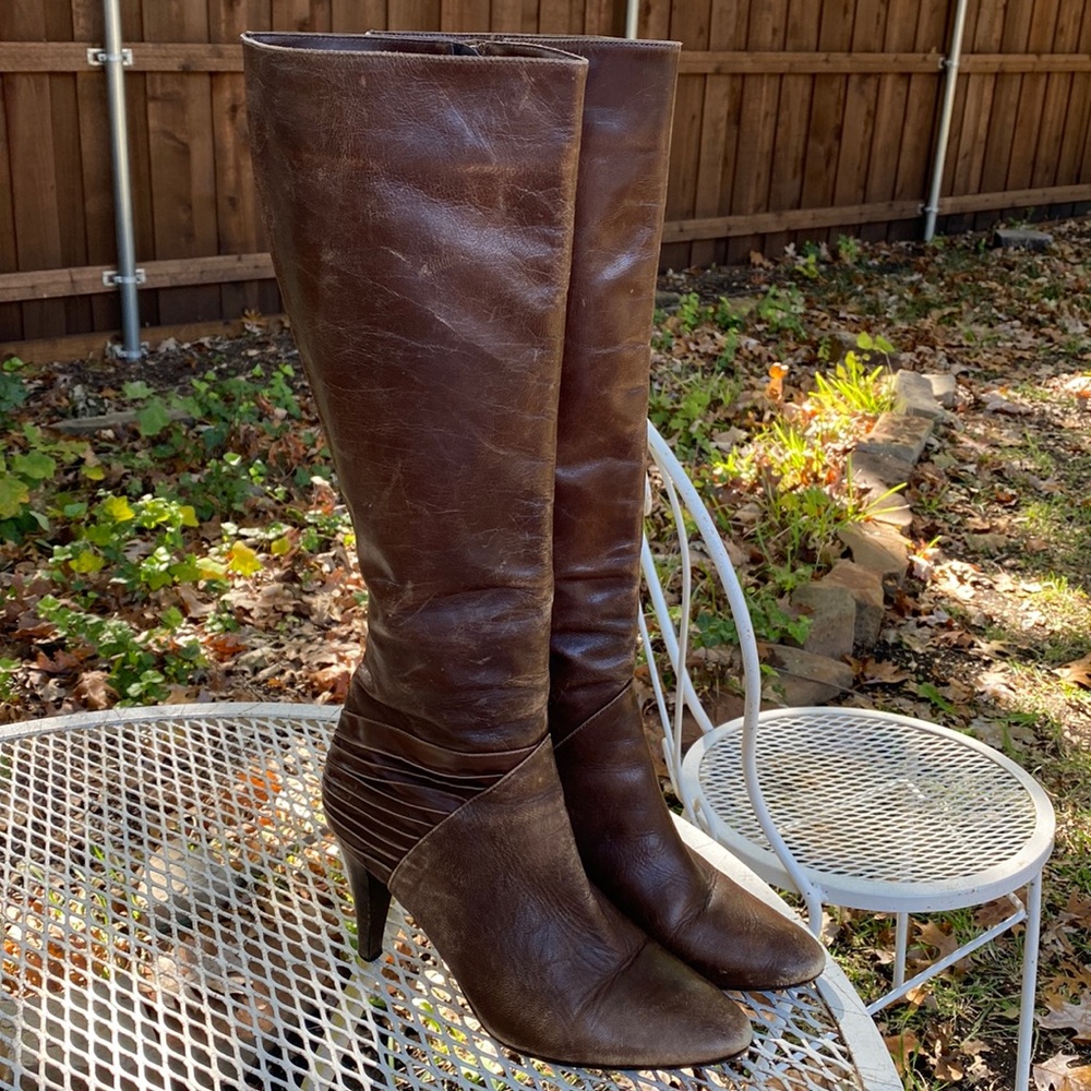 Vintage Cole Haan Chocolate Brown Knee-High Heeled Boots Size 7.5 B